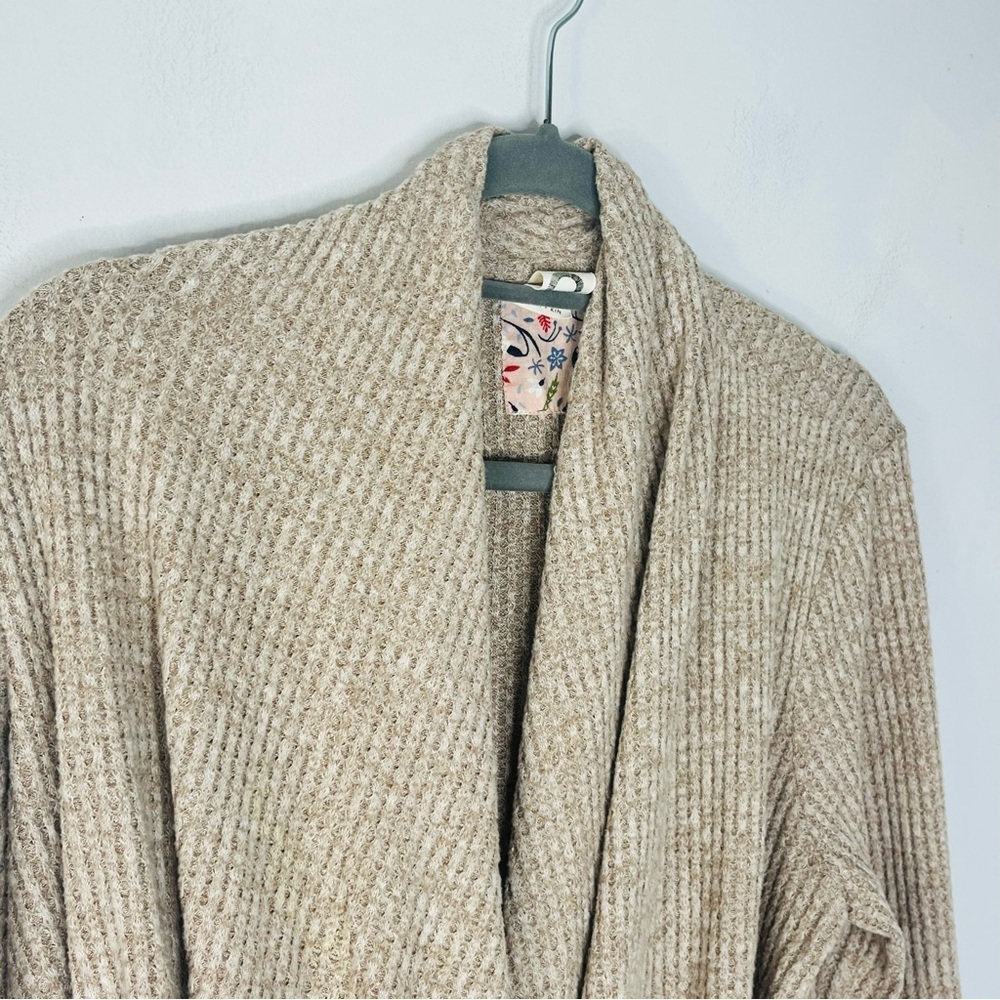 Akemi + Kin Anthropolgie Size Large Surplice Draped Waffle Knit Sweater BSB - Picture 2 of 5